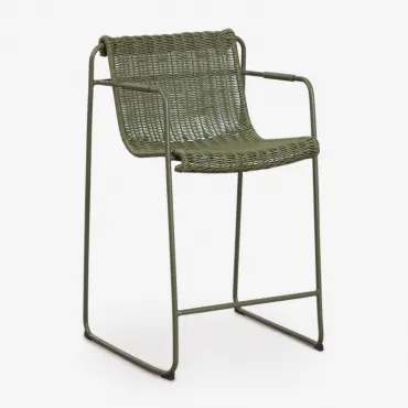 Set Van 2 Stapelbare Hoge Tuinkrukken Met Armleuningen Van Synthetisch Rattan En Staal Revia ↑65 Cm & Groen – Intens Olijf - Sklum
