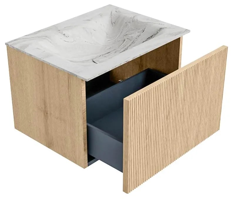 Mondiaz Kurve-dlux 60cm badmeubel oak met 1 lade en wastafel cloud midden 1 kraangat glace