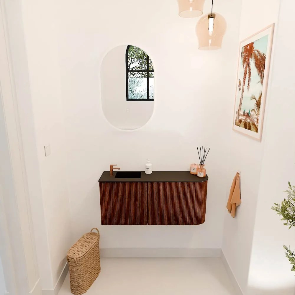Mondiaz Joya 90cm toiletmeubel ronding rechts ruby met wastafel faye links 1 kraangat urban
