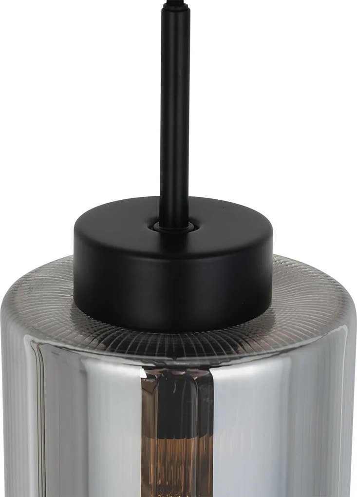 Art Deco hanglamp zwart met smoke glas - Laura