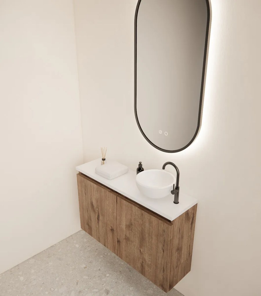 Gliss Design Echo toiletmeubel 80cm wellington oak met toppaneel wit mat