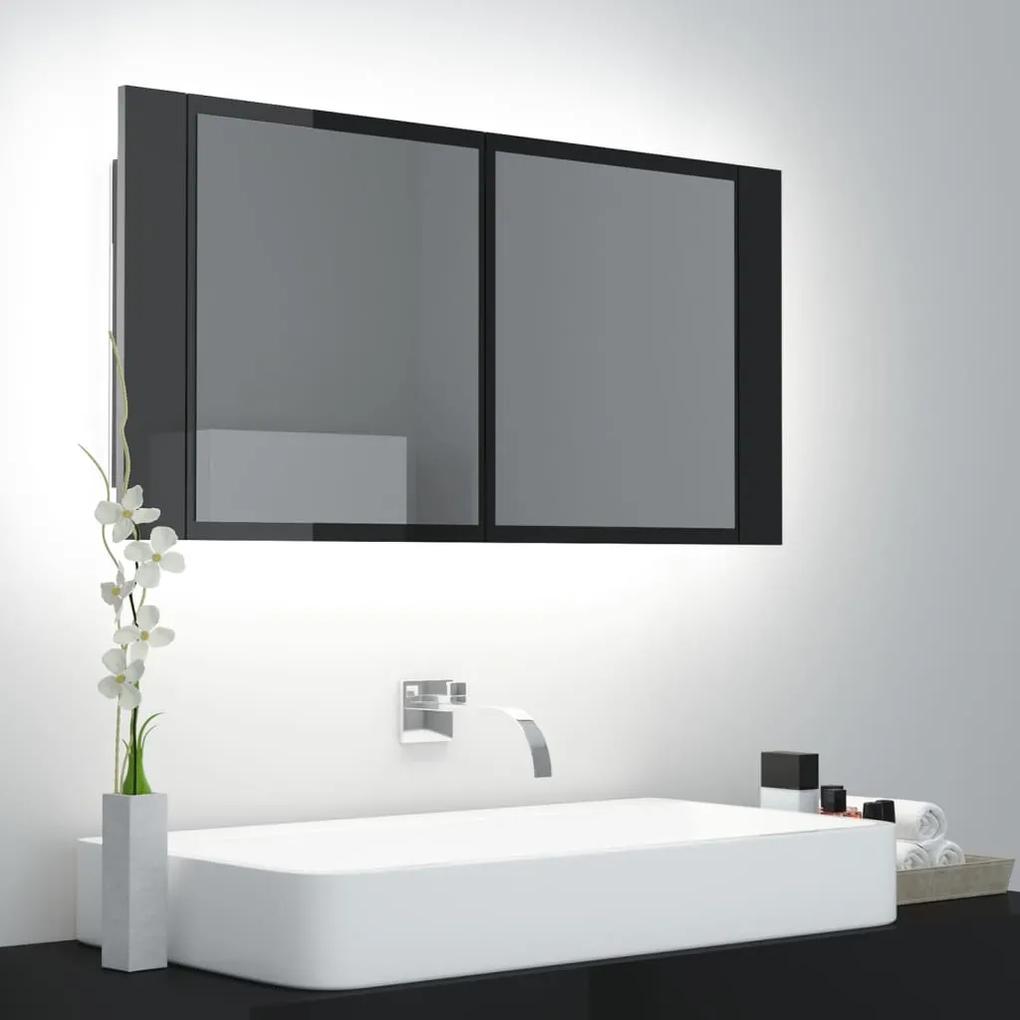 vidaXL Badkamerkast met spiegel en LED 90x12x45 cm hoogglans zwart