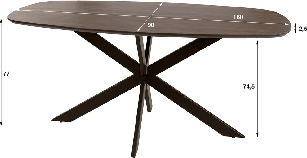 Ovale Eettafel Acaciahout 180cm - 180 X 90cm.