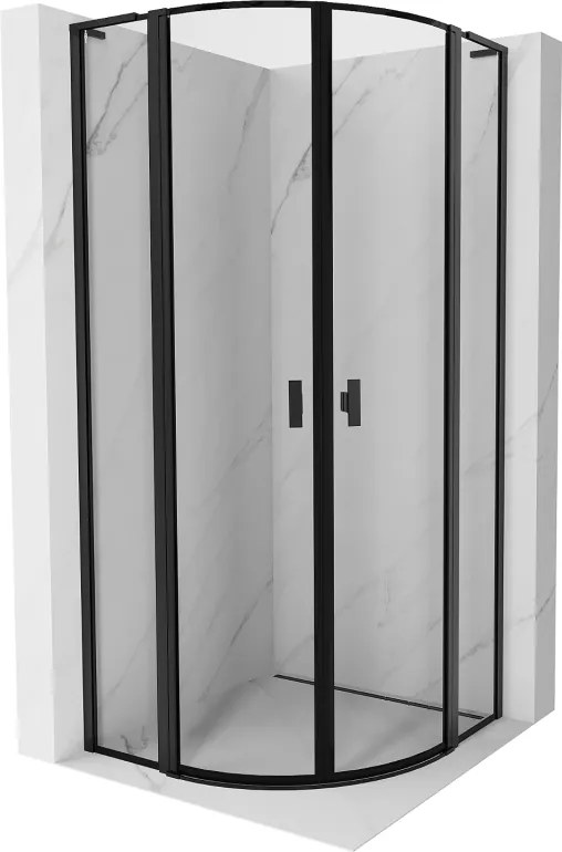 Mexen Mist L halfronde douchecabine scharnierend 100 x 100 cm, zwart frame, zwart - 8A32L-100-100-70-70