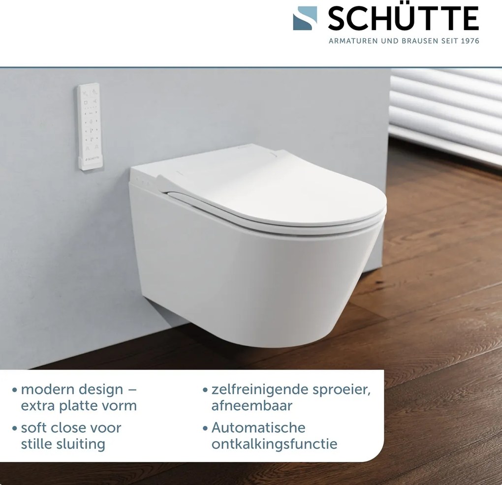 Schutte Cesari Premium randloze douche wc met Slim toiletzitting wit glans