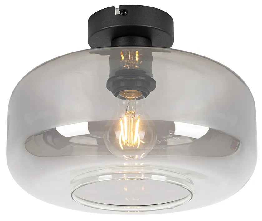 Smart plafondlamp met dimmer zwart met smoke glas incl. Wifi A60 - Bizle Modern E27 rond Binnenverlichting Lamp