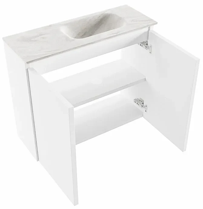 Mondiaz Ture DLux toiletmeubel 60cm talc met wastafel ostra rechts met kraangat
