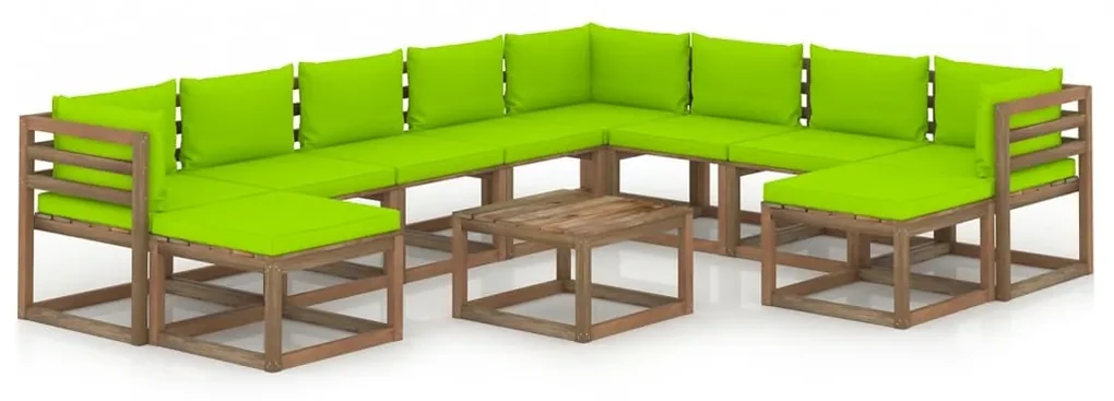 vidaXL 11-delige Loungeset met heldergroene kussens