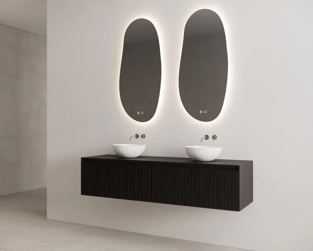 Gliss Design Timotheus badmeubel met 2 lades en ribbelfront 120cm black veneer met witte waskom
