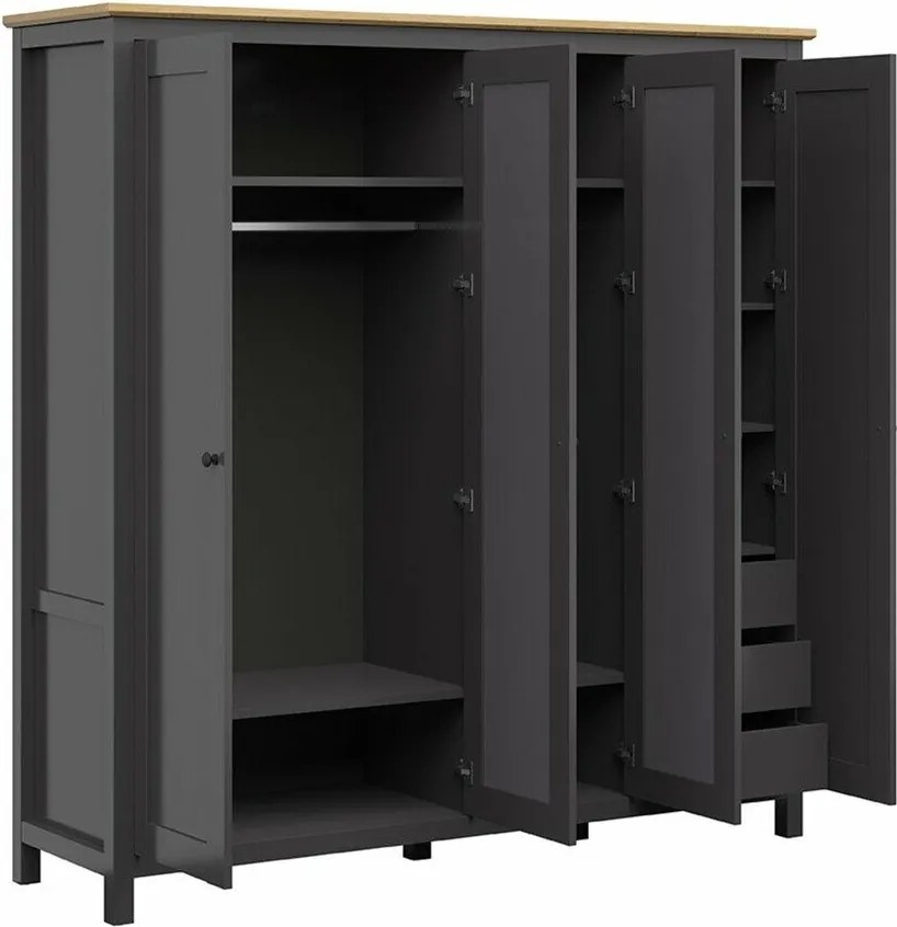 Kledingkast Sordoro 133, Grafiet, Artisan eiken, 203x197x57cm, 181.2 kg, Kledingkast deuren: Met scharnieren, Aantal planken: 8, Aantal planken: 8