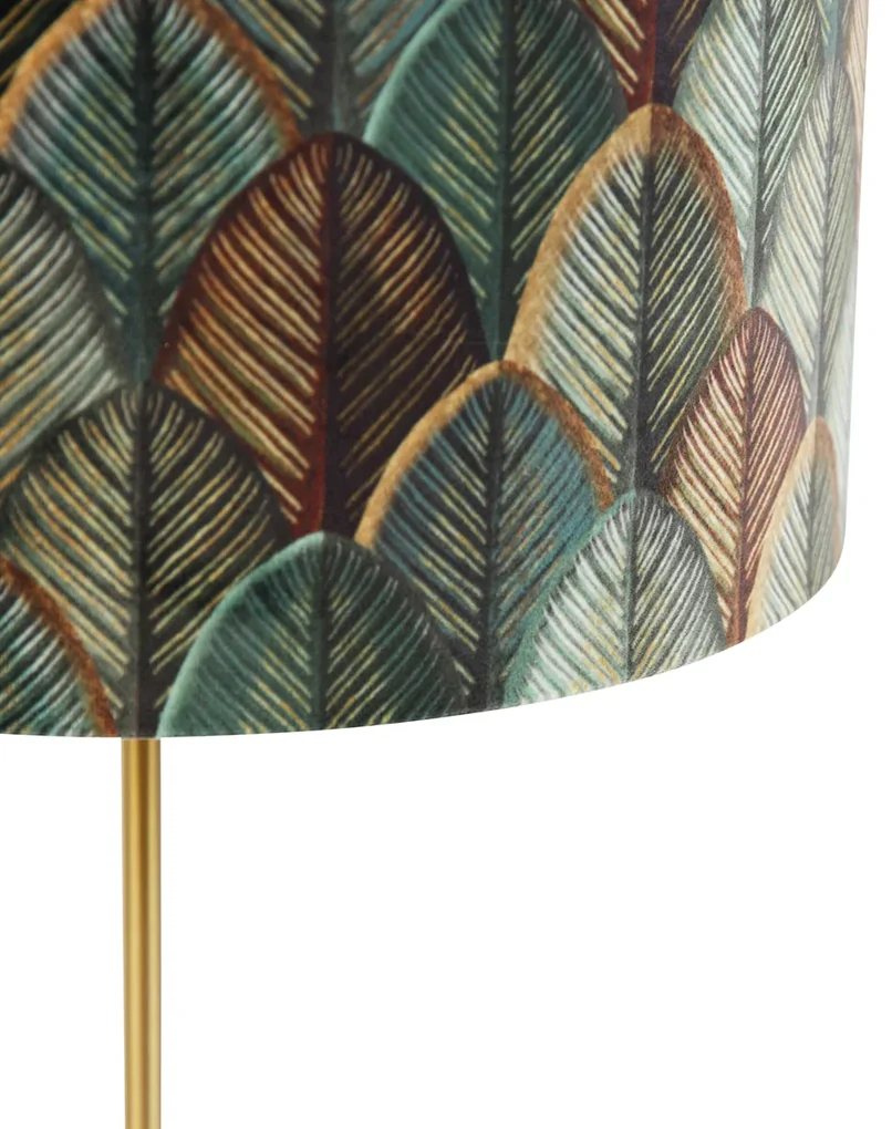 Tafellamp messing met velours lampenkap blad dessin met gouden binnenkant - Kaso Klassiek / Antiek, Modern E27 rond Binnenverlichting Lamp