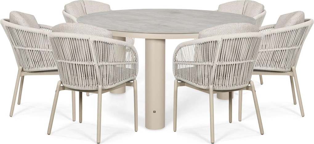 Tuinset Ronde Tuintafel 6 personen 150 cm Rope Zand/Beige  Lifestyle Garden Furniture Monaco/Arancia