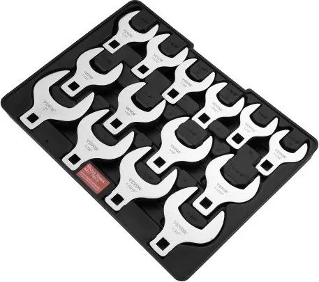 VEVOR 14-delige 1/2-inch SAE Crowfoot-sleutelset (1-1/16-inch - 2-inch) met opbergvak, 40CR-materiaal met lasergegraveerde maatmarkering, voor mechanisch onderhoud