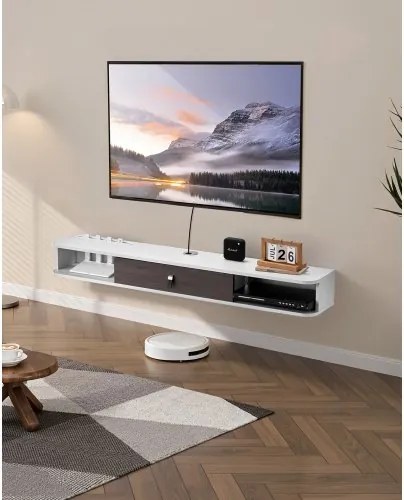 VEVOR TV-meubel Hangende Muurbeugel, TV-meubel met Kabelgat, Zwevende TV-plank met Opbergruimte voor DVD-speler Kabelbox Gameconsole, Wandkast Draagvermogen 52 kg Wit 140 cm Lengte