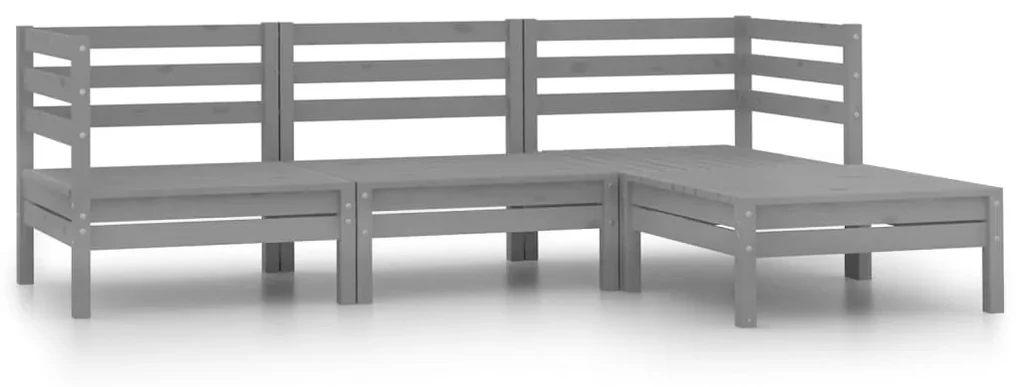 vidaXL 4-delige Loungeset massief grenenhout grijs