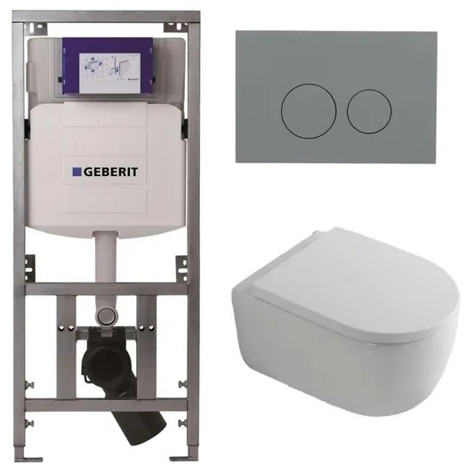 QeramiQ Dely Swirl Toiletset - 36.3x51.7cm - Geberit UP320 inbouwreservoir - 35mm zitting - bedieningsplaat licht grijs - ronde knoppen - wit mat 0701131/SW1102374/SW1000767/SW1026257