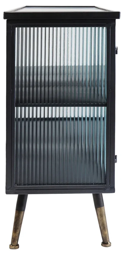 Kare Design Gomera Dressoir Zwart Met Ribbelglas - 120x35x75cm.