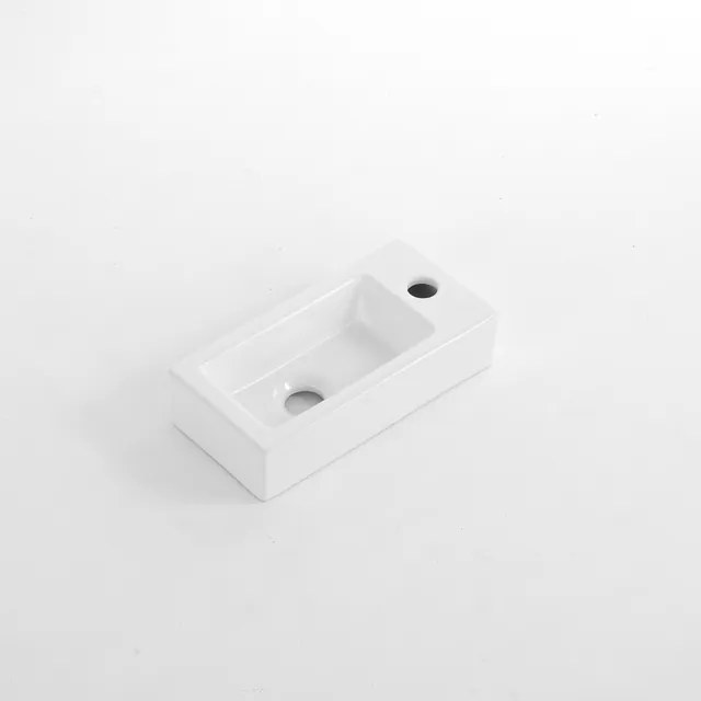 QeramiQ Dely Fontein - 38x18.5x9cm - keramiek - kraangat rechts - Glans wit E-8020R-GW