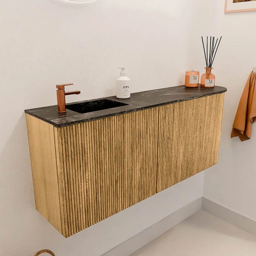 Mondiaz Joya DLux 100cm toiletmeubel ronding rechts oak met wastafel faye links 1 kraangat lava
