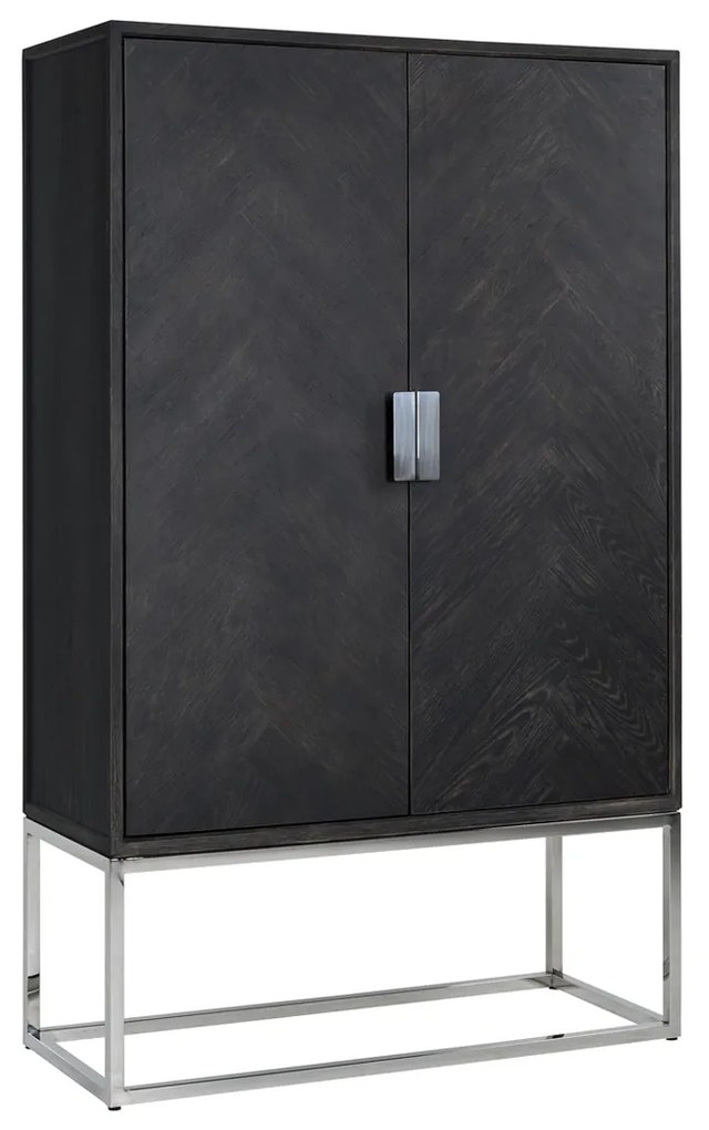 Richmond Interiors Blackbone Silver Zwarte Visgraat Wandkast Met Zilver - 108x45x175cm.