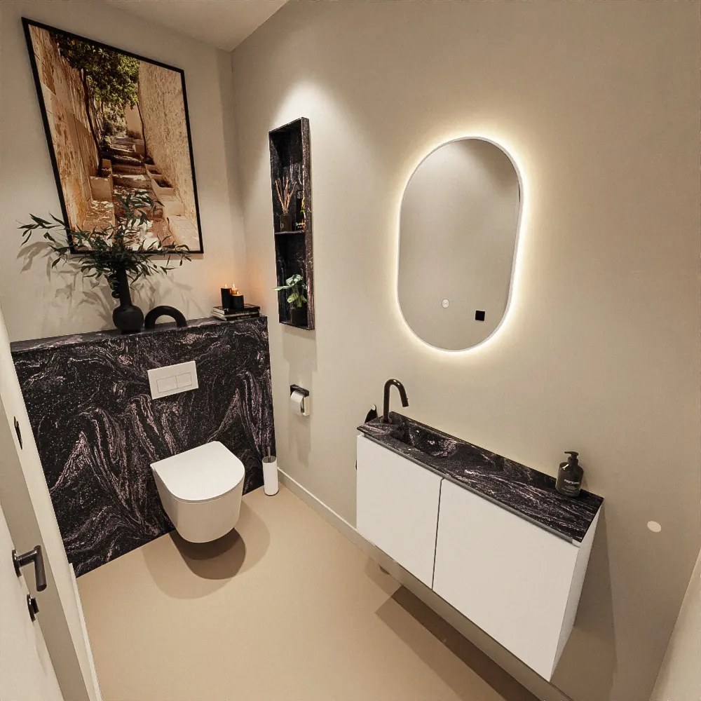 Mondiaz Ture DLux toiletmeubel 80cm talc met wastafel lava links met kraangat