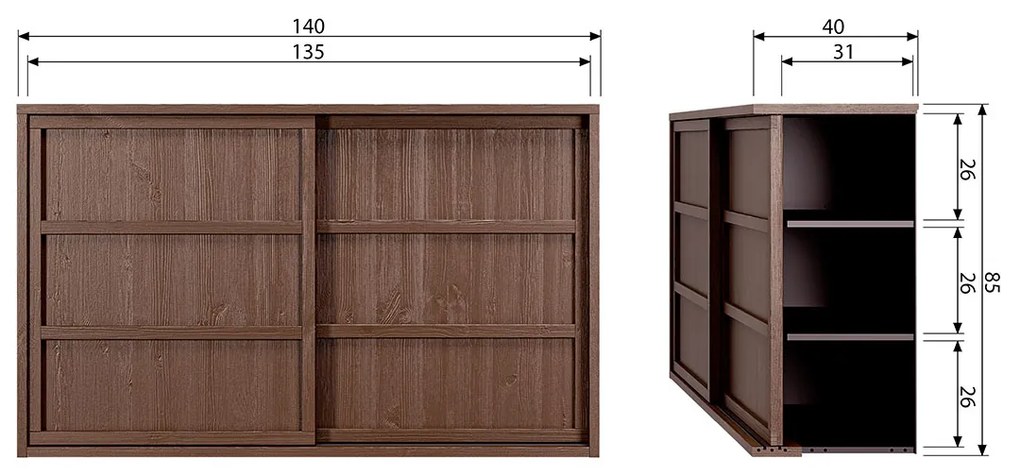 BePureHome Nomin Japandi Dressoir Hout Umber - 140x40x85cm.