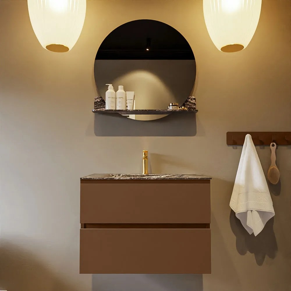 Mondiaz Vica DLux badmeubel 70cm rust 2 lades met wastafel lava midden 1 kraangat