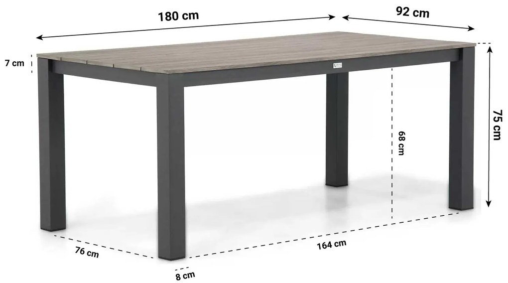 Dining Tuintafel rechthoekig 180 x 92 cm Aluminium/polywood Grijs Valley