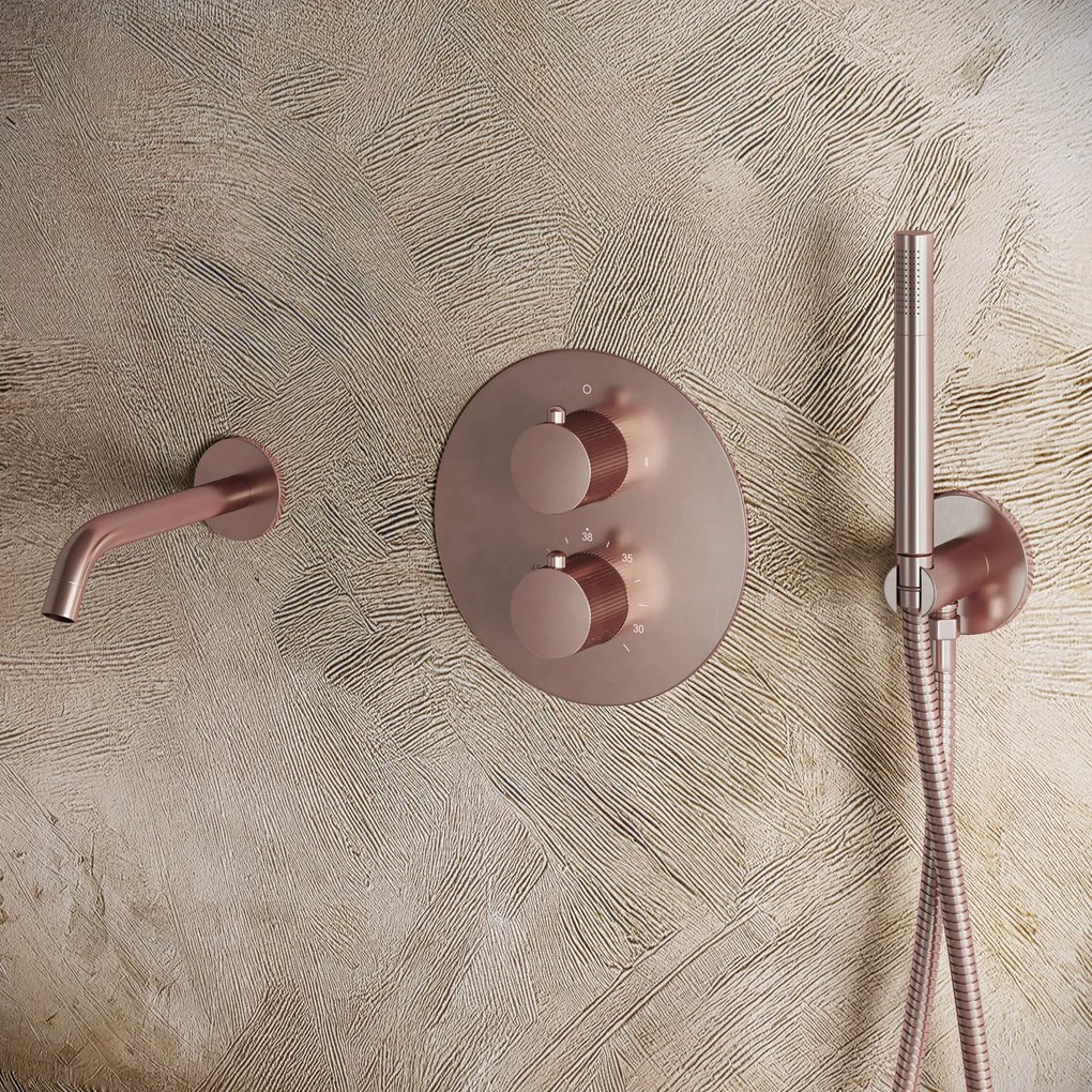 Saniclear Copper Stripes rond inbouw thermostaat met inbouwdeel geborsteld koper