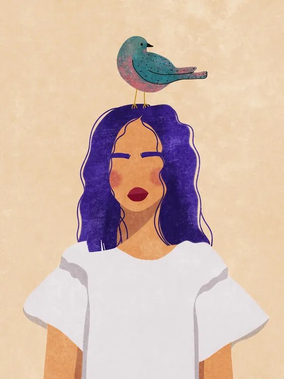 Ilustratie Girl with bird, Raissa Oltmanns