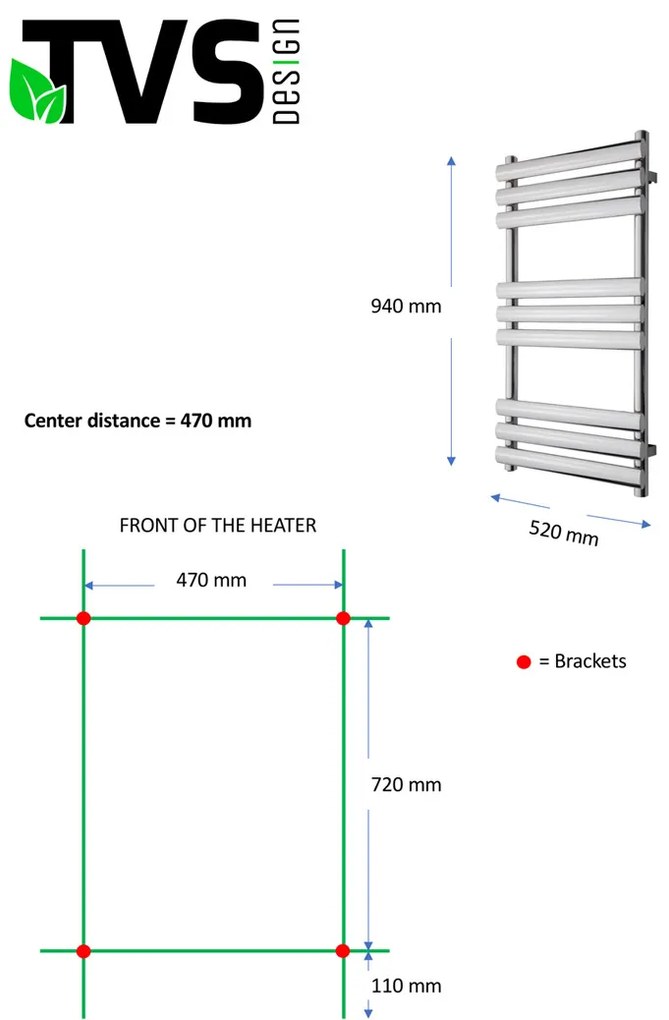 TVS Design Milo handdoekradiator wit 300W 94x52cm