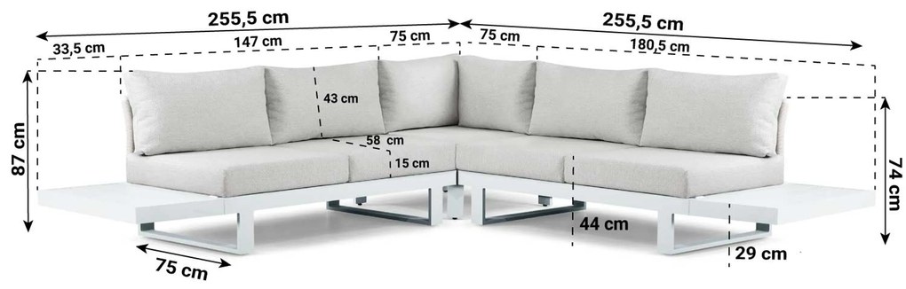 Hoek loungeset 5 personen Aluminium Wit  Lifestyle Garden Furniture Lorenzo