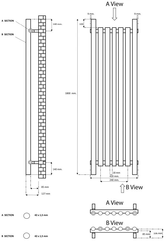 Eastbrook Lambourne horizontale radiator 40x180cm 888W antraciet