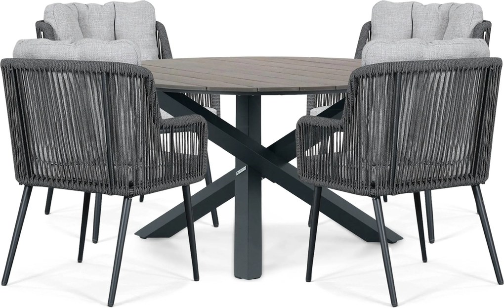 Tuinset Ronde Tuintafel 4 personen 125 cm Rope Grijs Lifestyle Garden Furniture Tivoli/Ancona