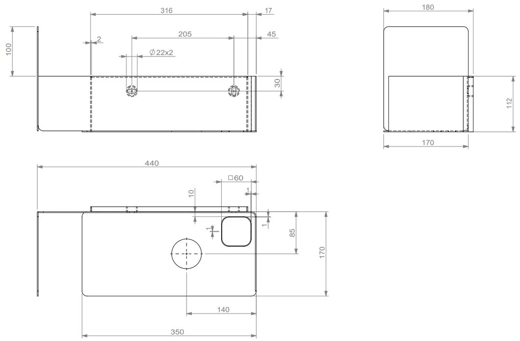 Clou New Flush 3 open kast met handdoekhouder rechts zwart mat