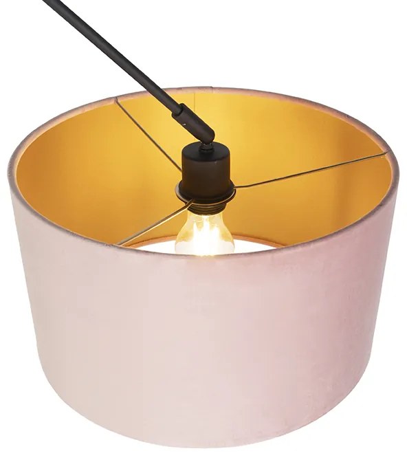 Hanglamp zwart met velours kap oud roze met goud 35 cm - Blitz
