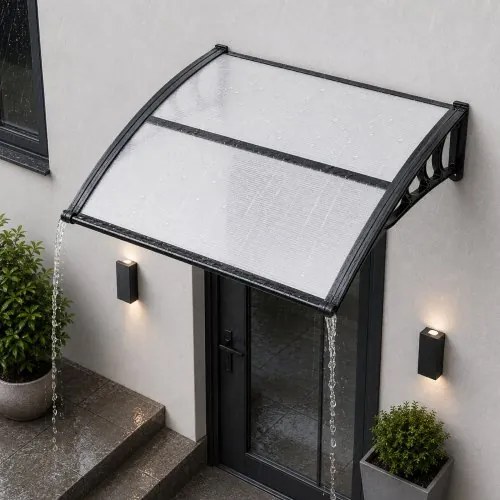 VEVOR luifel voor voordeur 965x1017 mm, aanbouwluifel, aanbouwluifel met afwatering en ABS-beugel, bescherming tegen regen, sneeuw en zon, polycarbonaat deurluifel voor veranda en terras, transparant