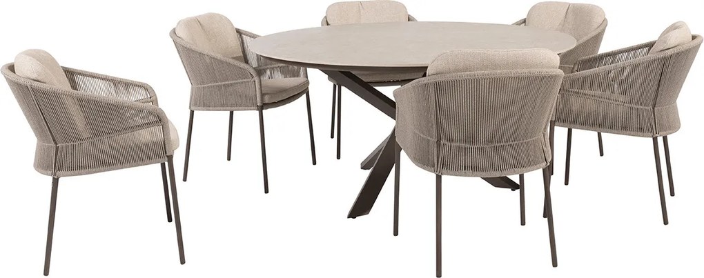 Taste by 4 Seasons Florence tuinset 7-delig - Prado tuintafel Ø160 cm - ceramic sabbia latte