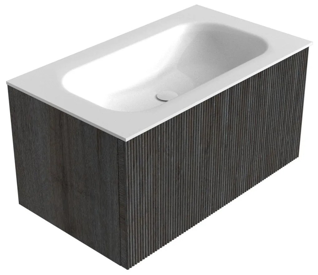 Mondiaz Kurve 80cm badmeubel shadow met 1 lade en wastafel big small midden zonder kraangat
