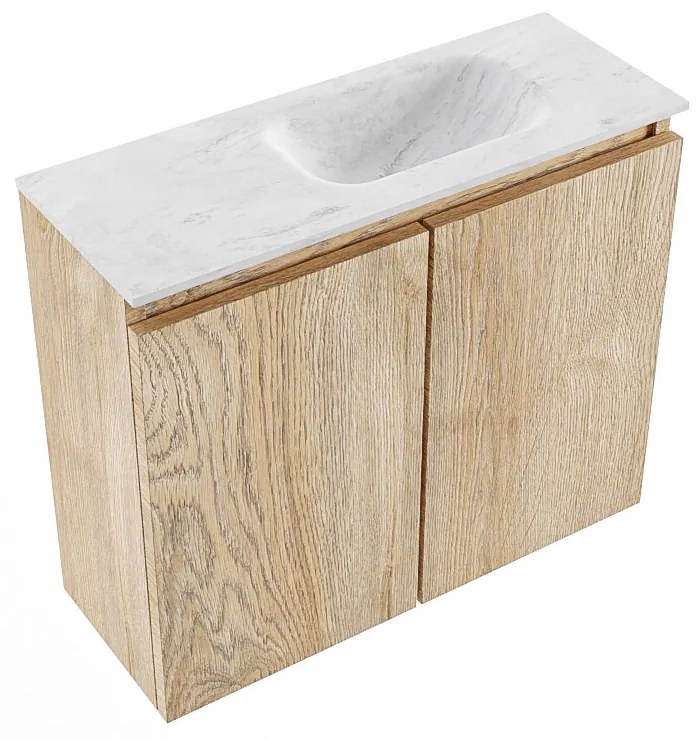 Mondiaz Ture DLux toiletmeubel 60cm washed oak met wastafel opalo rechts met kraangat