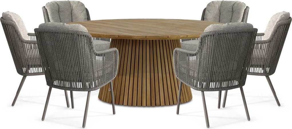 Tuinset Ronde Tuintafel 6 personen 180 cm Rope Taupe Santika Furniture Santika