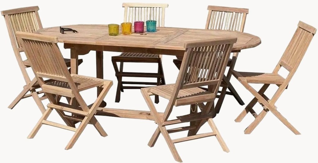 Tuinset Fun van teakhout met parasolgat, 7-delig