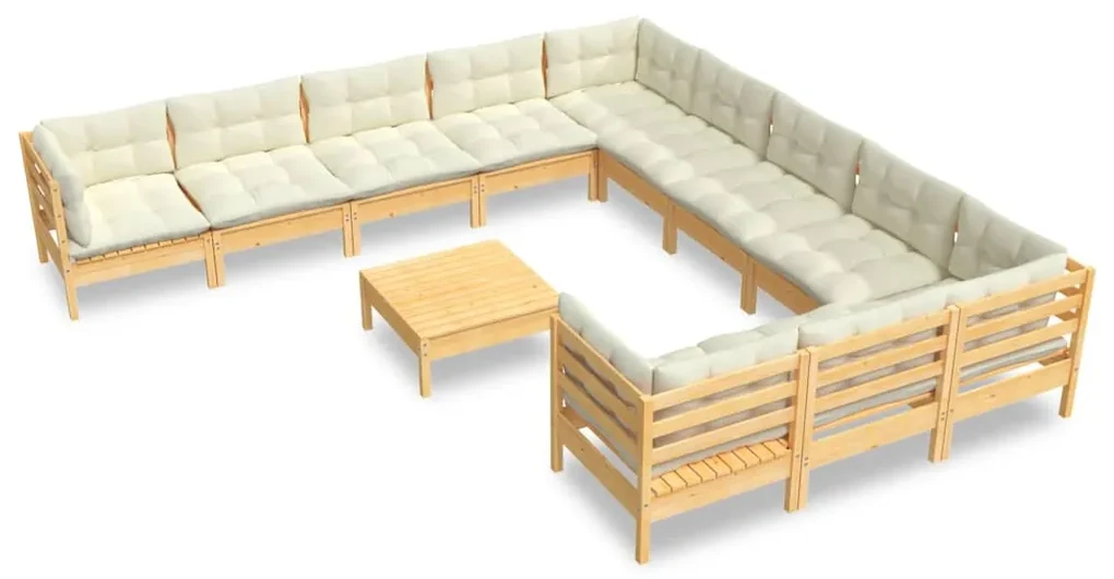 vidaXL 12-delige Loungeset met crèmekleurige kussens grenenhout