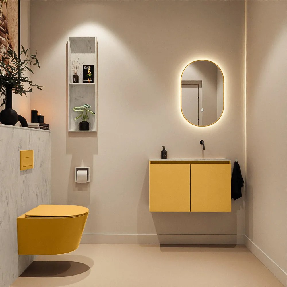 Mondiaz Ture DLux toiletmeubel 80cm ocher met wastafel opalo rechts zonder kraangat