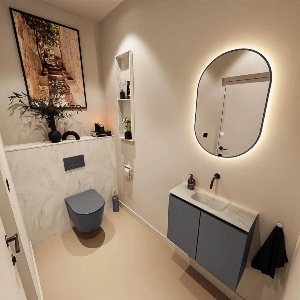 Mondiaz Ture DLux toiletmeubel 60cm dark grey met wastafel ostra midden zonder kraangat