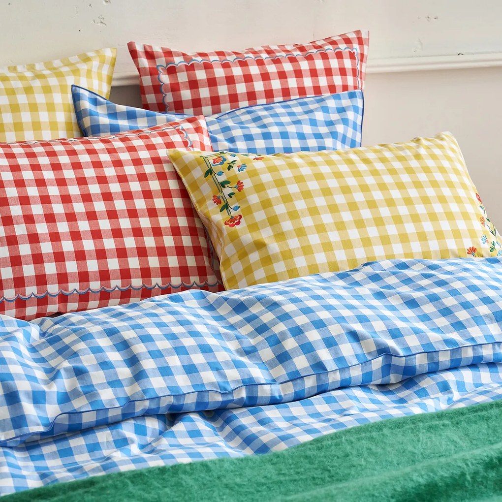 Geborduurde katoenen kussensloop met vichy-motief, Veldi oranje