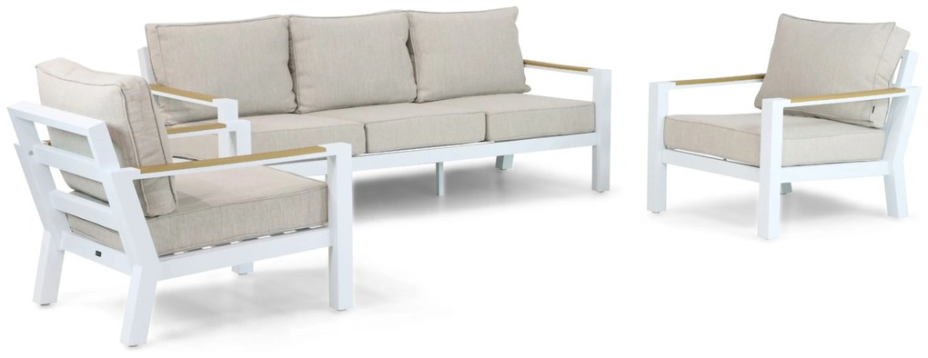 Stoel en Bank Loungeset 5 personen Aluminium/Polywood (teakfinish) Wit  Lifestyle Garden Furniture Bilbao
