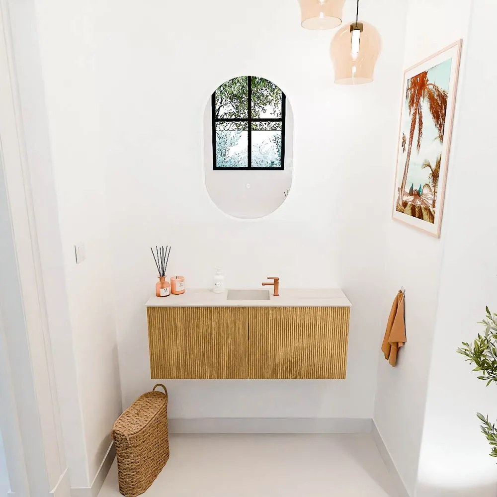 Mondiaz Joya DLux 100cm toiletmeubel oak met wastafel faye midden 1 kraangat meli