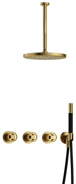 Hotbath Cobber IBSW70 Regendoucheset inbouw - 30cm plafondarm - 30cm ronde hoofddouche - staafhanddouche - Geborsteld messing PVD IBSW70BBP35