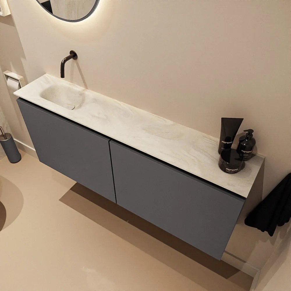 Mondiaz Ture DLux toiletmeubel 120cm dark grey met wastafel ostra links zonder kraangat